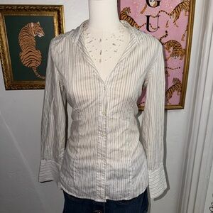 Striped White Button-Up Women's Top